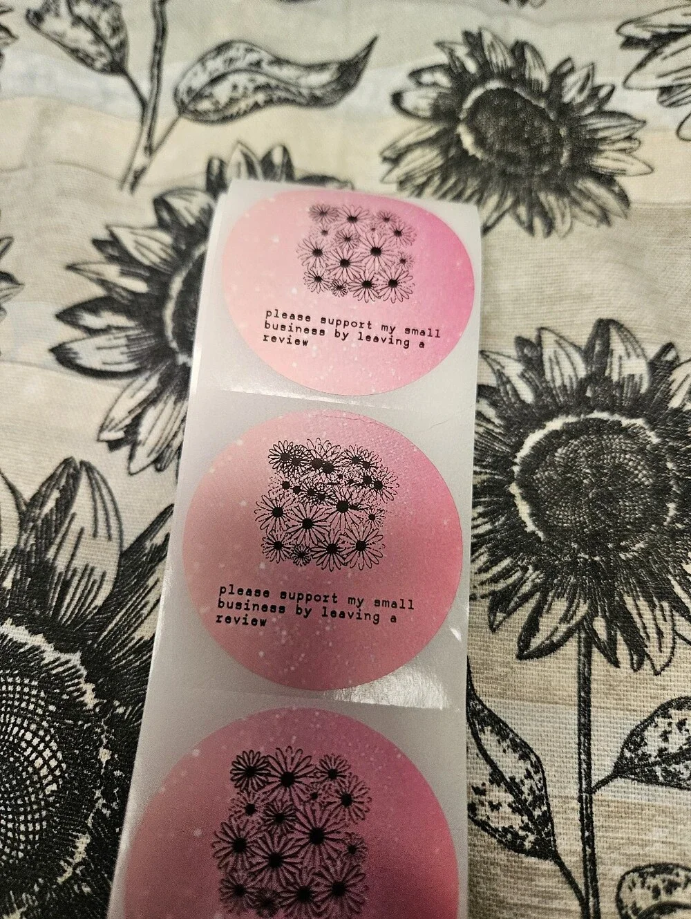 Hand Crafted Pink and Black Floral Review Stickers